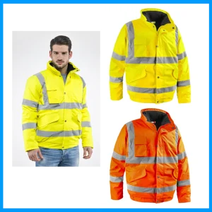 Giubbino alta visibilità catarifrangente in poliestere con cappuccio richiudibile mod.Motorway