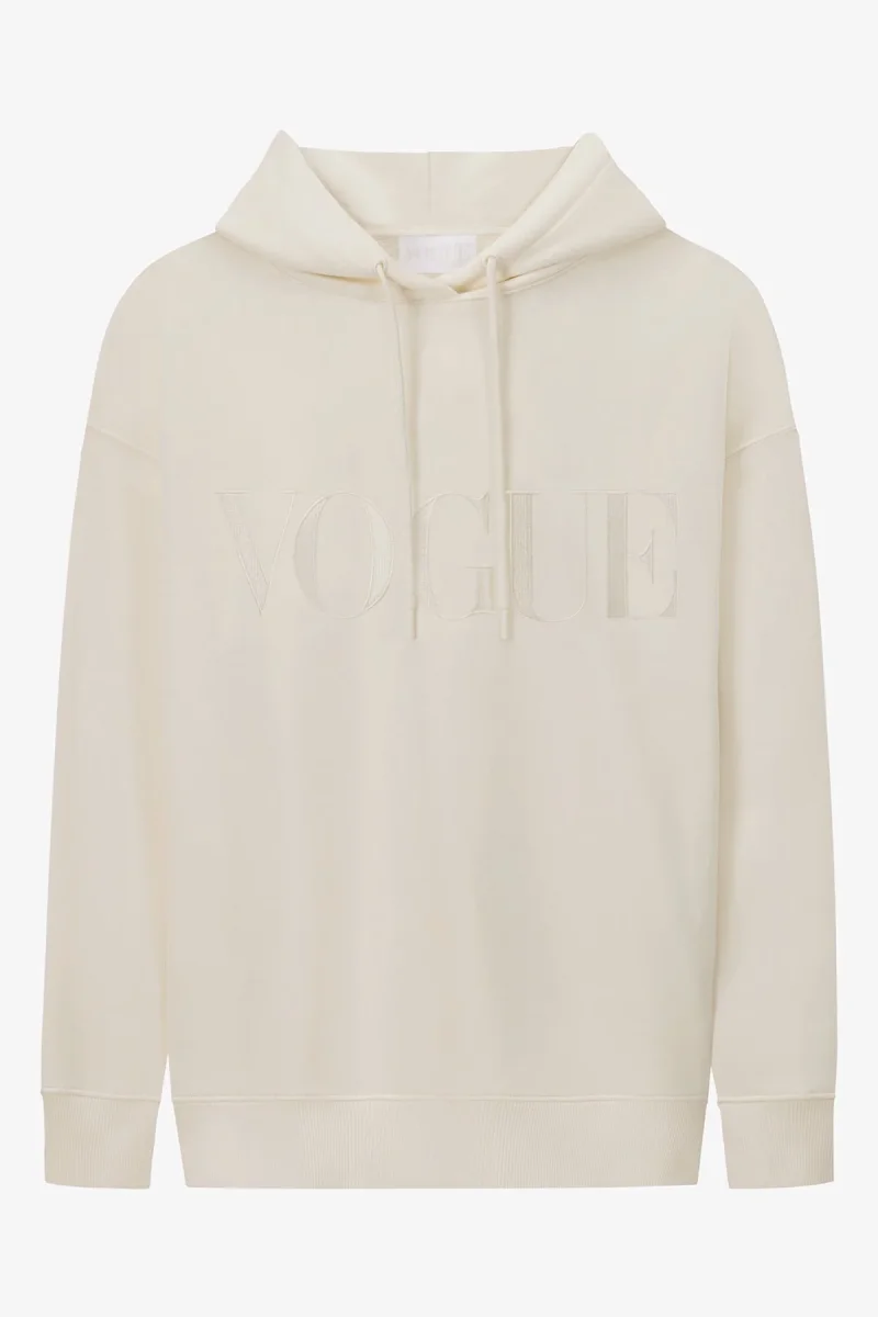 VOGUE Hoodie Cream Tonal Embroidered Logo