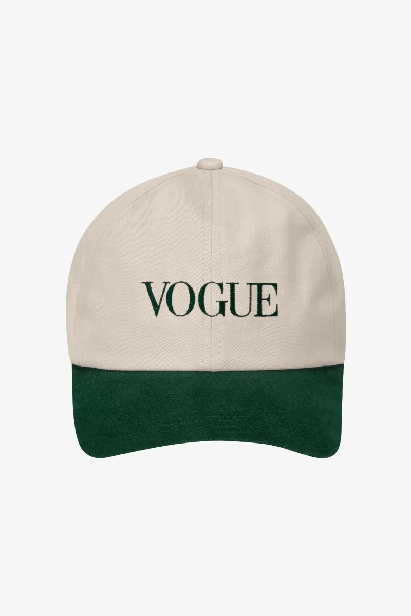 VOGUE Cap Ecru Embroidered Green Logo