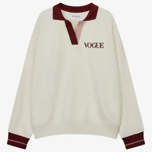 VOGUE Polo Sweatshirt Cream Contrast Bordeaux Collar