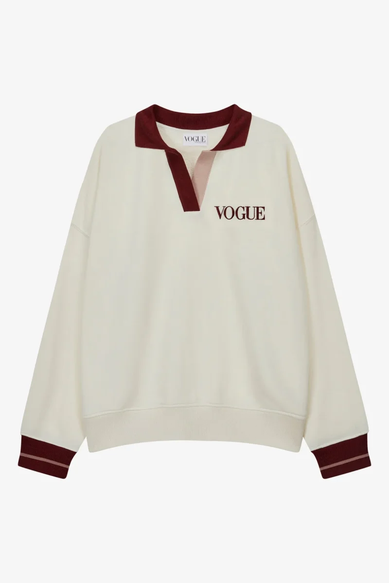VOGUE Polo Sweatshirt Cream Contrast Bordeaux Collar