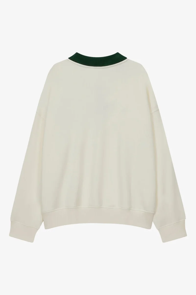 VOGUE Polo Sweatshirt Cream Contrast Green Collar - immagine 7