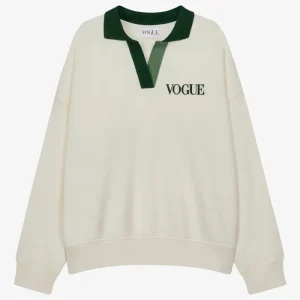 VOGUE Polo Sweatshirt Cream Contrast Green Collar