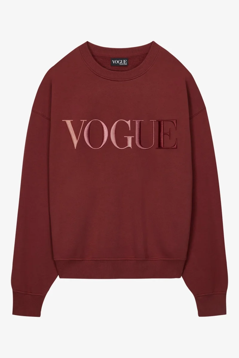 VOGUE Sweatshirt Bordeaux Embroidered Colorful Logo