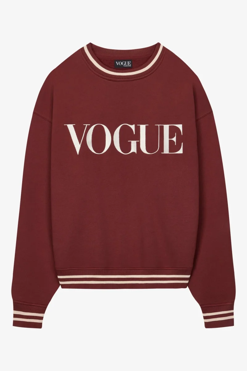 VOGUE Sweatshirt Bordeaux Embroidered Cream Logo