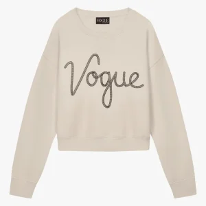 VOGUE Cropped Sweatshirt Embroidered Ecru Logo