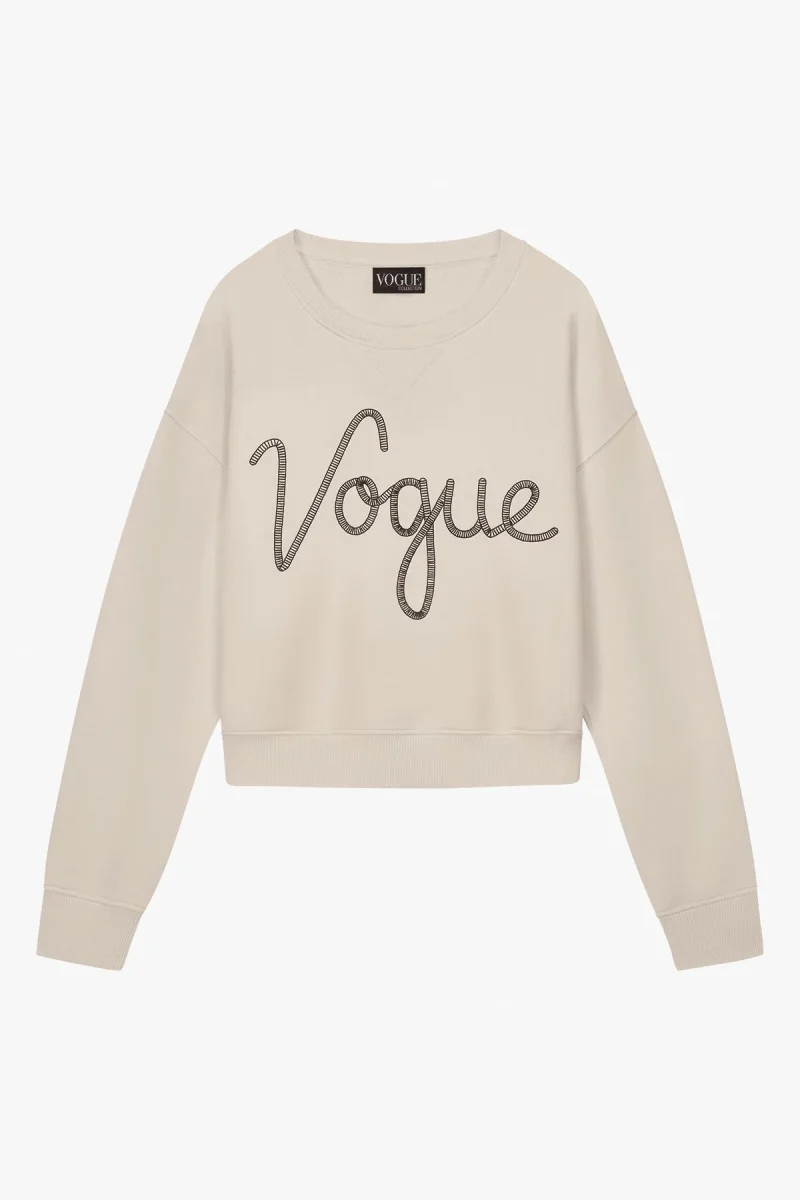 VOGUE Cropped Sweatshirt Embroidered Ecru Logo - immagine 2