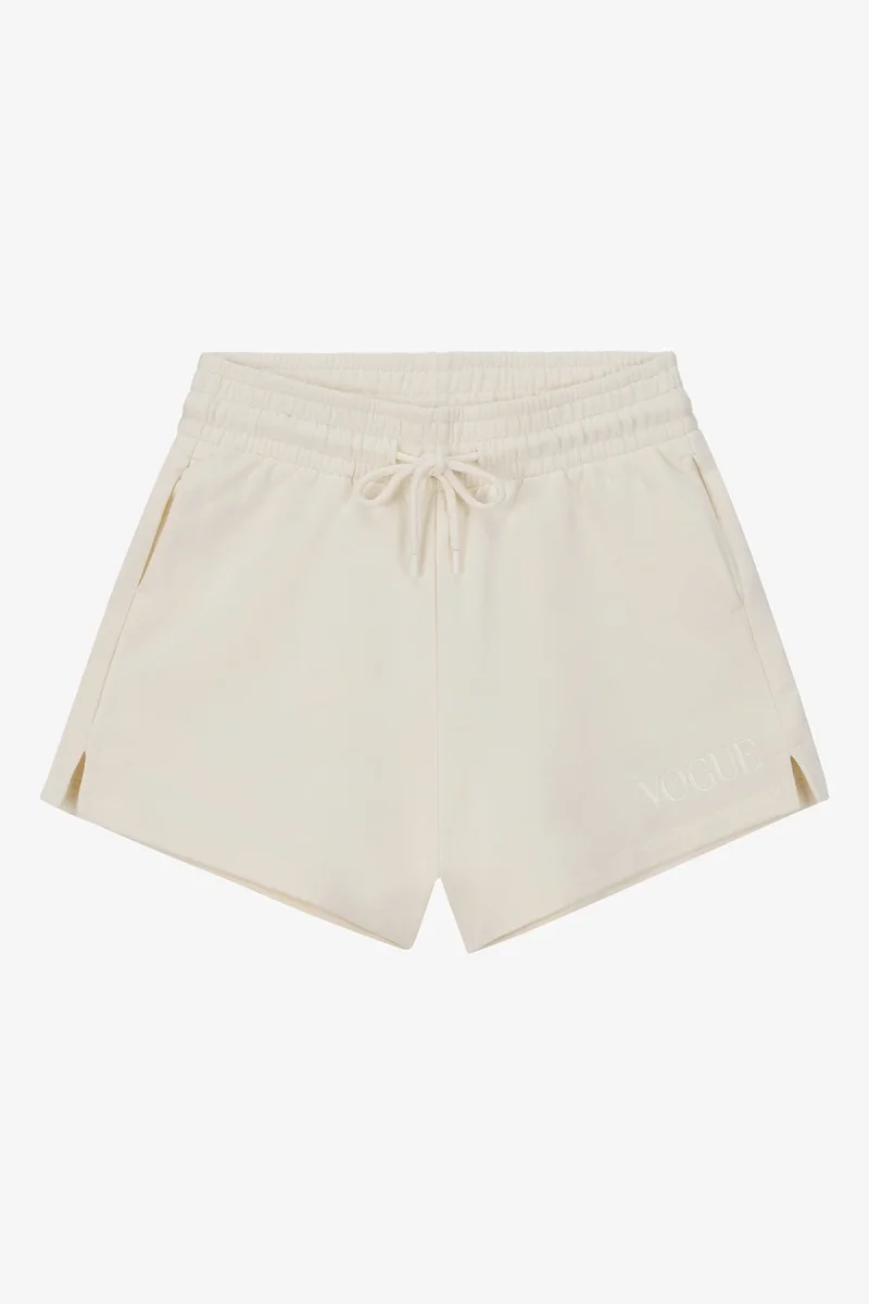 VOGUE Shorts Cream Embroidered Tonal Logo