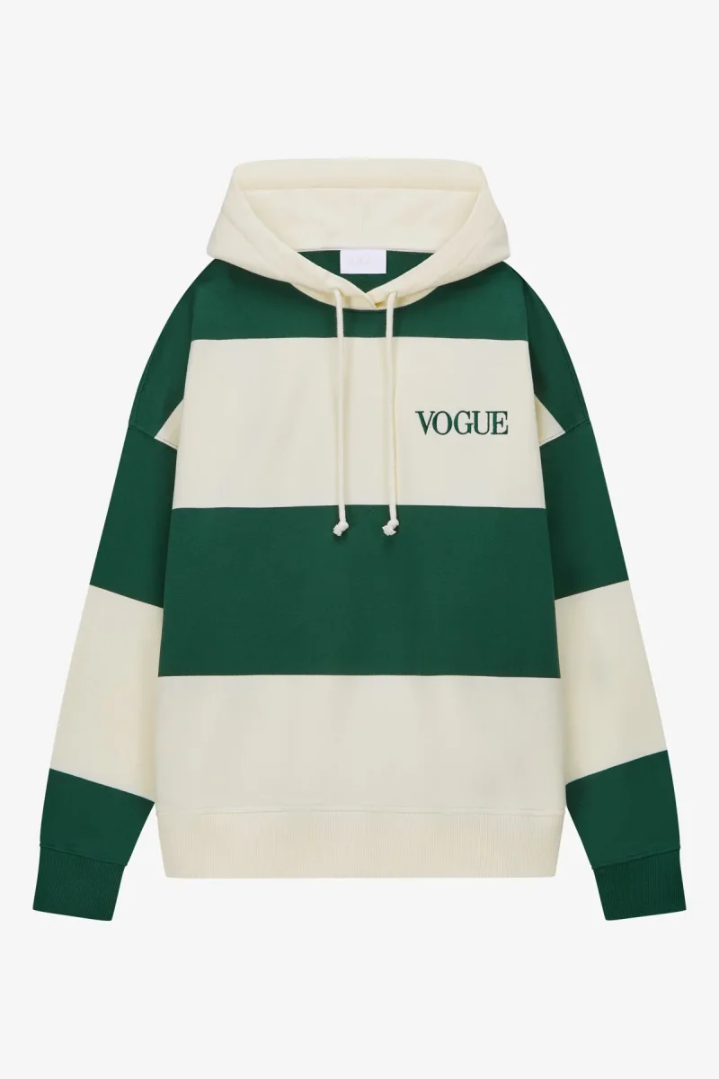VOGUE Oversized Hoodie Dark Green Bold Stripes