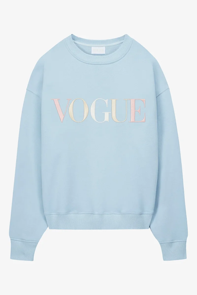 VOGUE Sweatshirt Light Blue Embroidered Colorful Logo