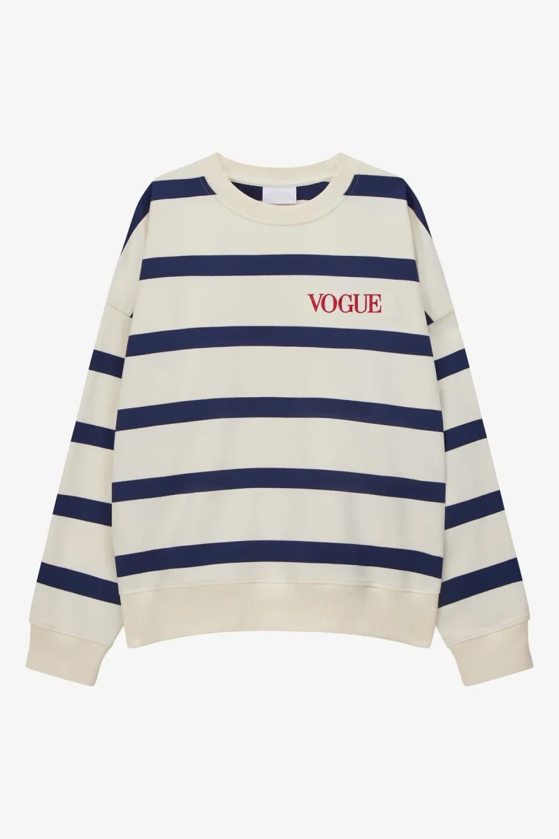 VOGUE Sweatshirt Striped Navy Embroidered Logo