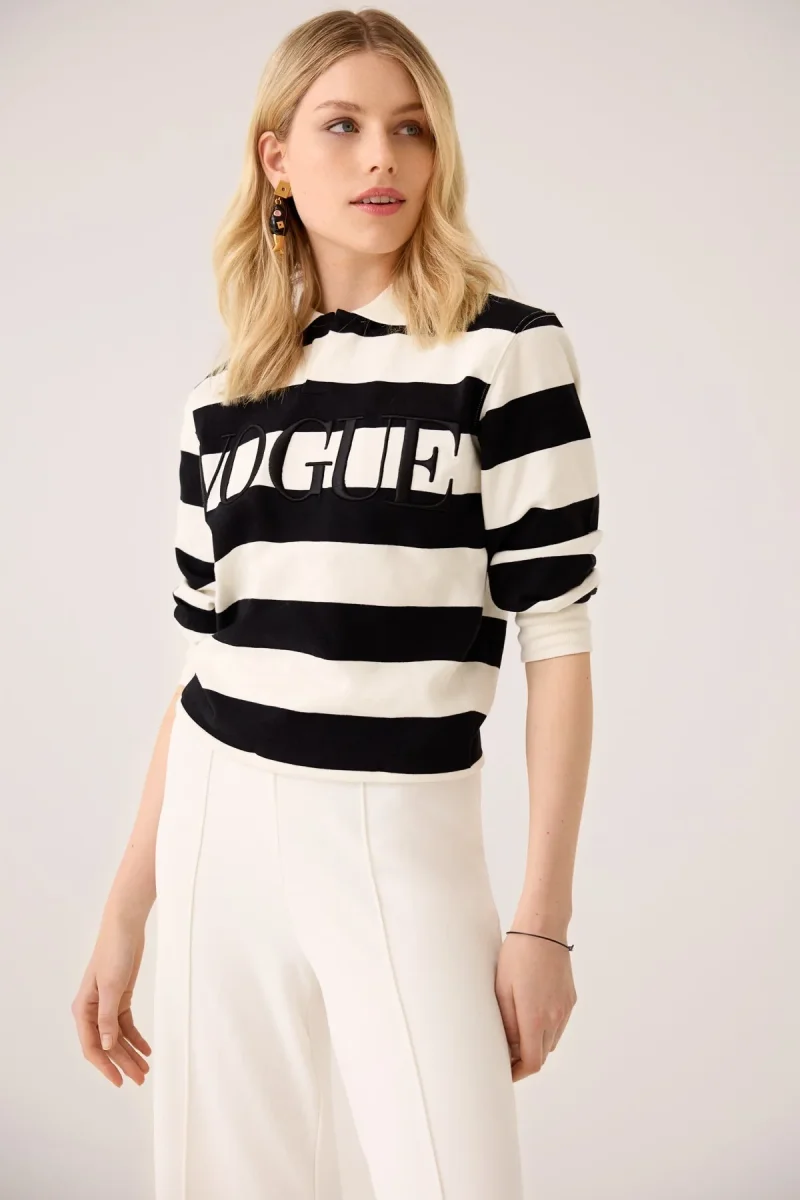 VOGUE Polo Sweatshirt Cream and Black Stripes - immagine 3