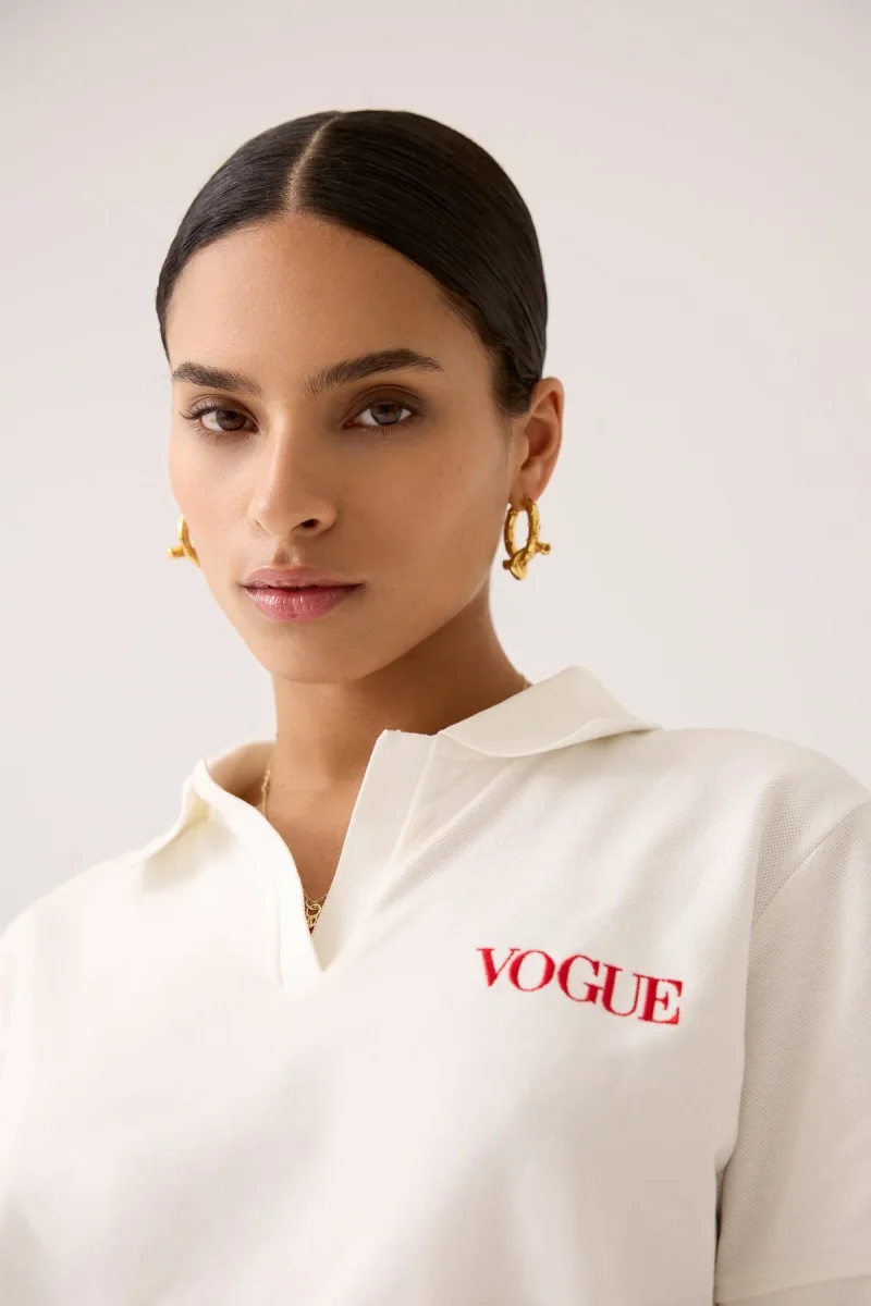VOGUE Polo Shirt Ivory Embroidered Logo - immagine 3
