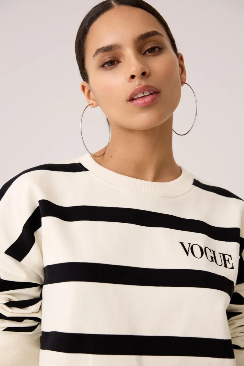 VOGUE Sweatshirt Black Striped Embroidered Logo - immagine 3