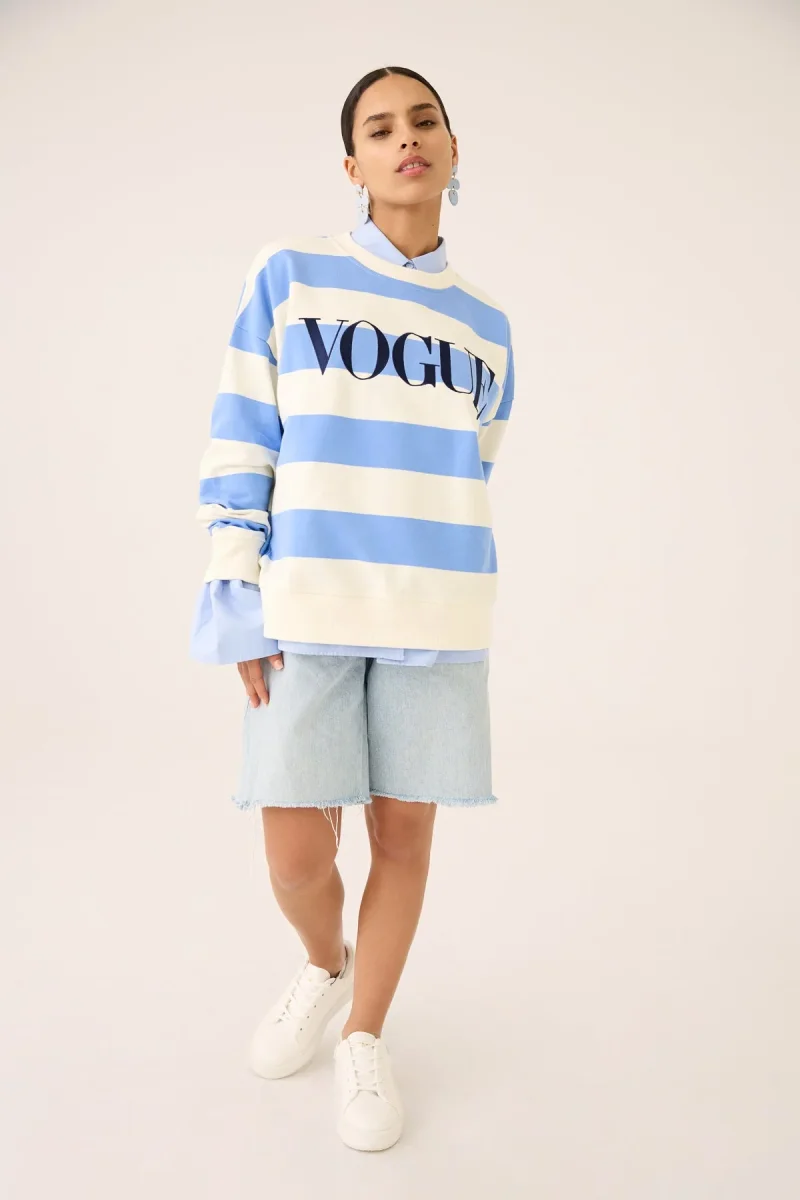 VOGUE Sweatshirt Sky Blue Striped Embroidered Logo - immagine 8