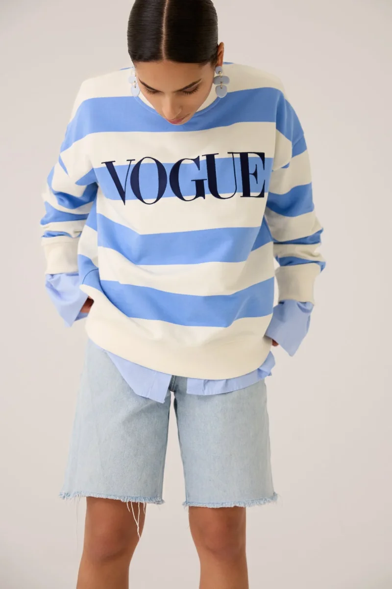 VOGUE Sweatshirt Sky Blue Striped Embroidered Logo - immagine 6
