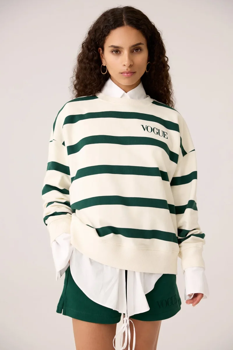 VOGUE Sweatshirt Dark Green Striped Embroidered Logo - immagine 4