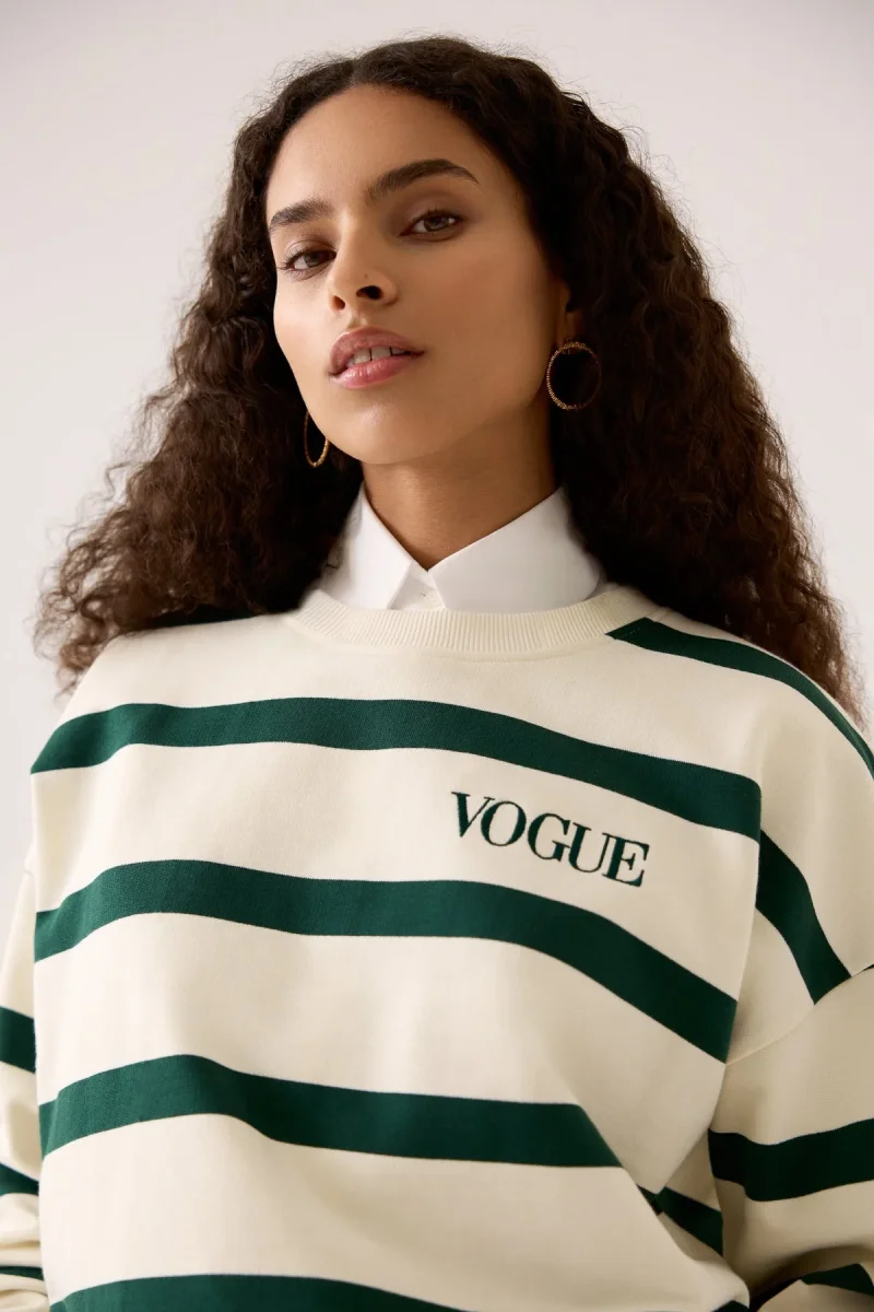 VOGUE Sweatshirt Dark Green Striped Embroidered Logo - immagine 3